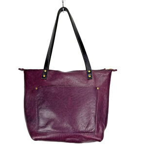 Portland Leather Goods Medium Plum Pebbled Leather Zipper Tote Bag Purse Shopper